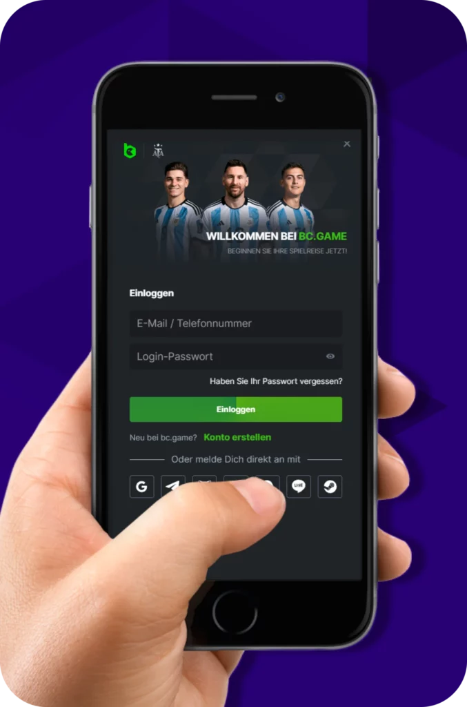Hier sind die Schritte zum Anmelden über die BC.Game-App.